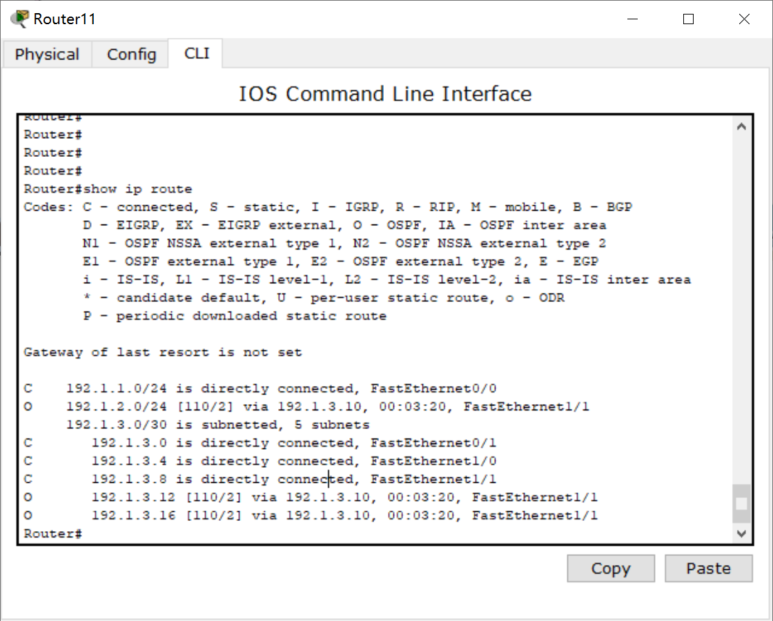 OSPF 路由表查看结果