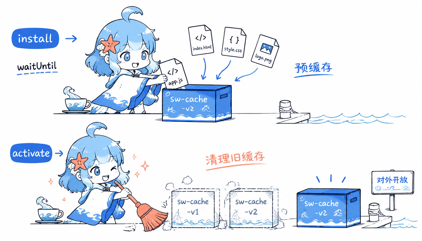 ServiceWorker install 与 activate 缓存生命周期
